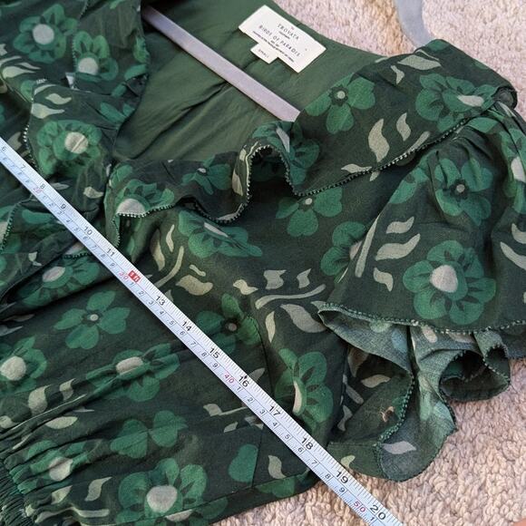 TROVATA Birds of Paradis Marcella Green Floral Cotton Tiered Mini Dress, size S - Picture 7 of 8